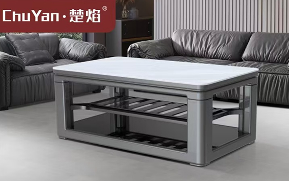 LETOU樂投高端升降茶幾電暖桌 茶幾智能升降電器C24-2-雅士白玉[雙升降]