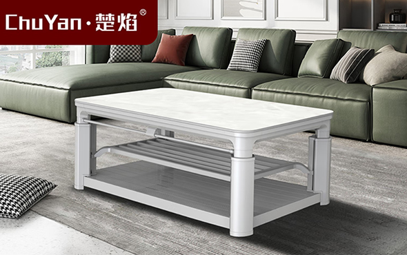 LETOU樂投高端升降茶幾電暖桌 茶幾智能升降電器L23-膚感灰-雙升降[天山白玉]